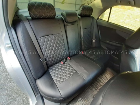 Авточехлы  Toyota Corolla Тойота Королла 2007-2013г кузов 150 экокожа черная нить серая ромб    фото 6