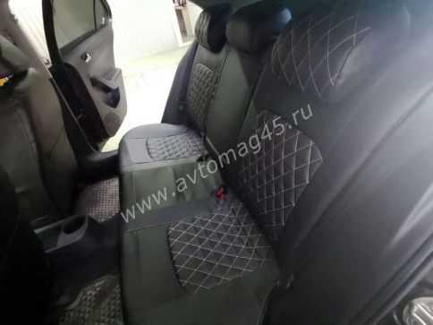 Авточехлы  Volkswagen Jetta Джетта 2010-2019г 6 поколение экокожа черная красная нить ромб    фото 2