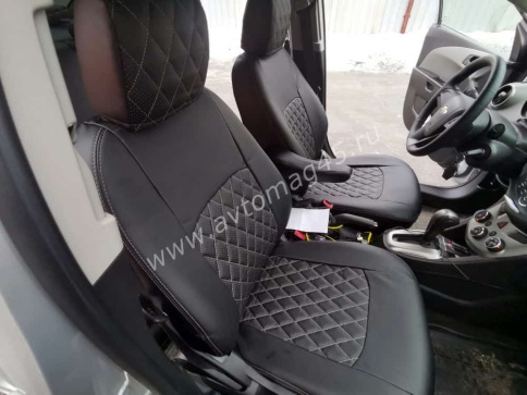Авточехлы  Chevrolet Cobalt Кобальт 13-22г / Ravon Равон R4 16-20г экокожа черная ромб    фото 6