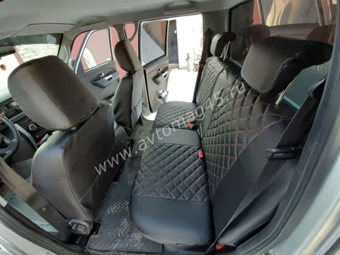 Авточехлы  УАЗ Patriot Патриот до 2014г экокожа черный с красной ниткой ромб    фото 4