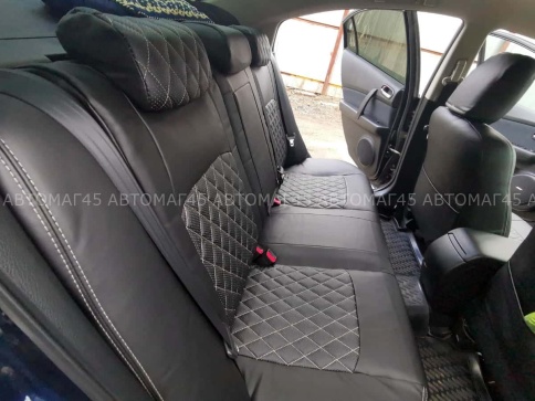 Авточехлы  Mazda 3 Мазда 3 2013-2019г BM экокожа черная серая нить ромб фото 3