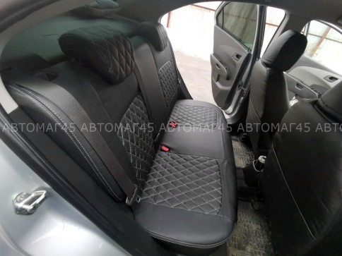 Авточехлы  Chevrolet Aveo Шевроле Авео 2пок 2012-2015г экокожа черная нить серая ромб     фото 3