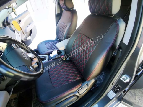 Авточехлы  Hyundai Elantra VI пок Хендай Элантра 6 пок 2015-2020г экокожа черная красная нить ромб   фото 1