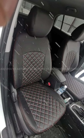 Авточехлы  Hyundai Creta 1 Хендай Крета 1 2015-2021г экокожа черная красная нить ромб    фото 4