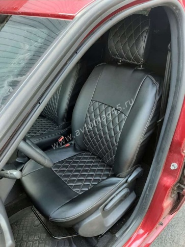 Авточехлы  Lada Largus Ларгус Largus Cross 5 местный 2/3 2012-2021г экокожа черная нить серая ромб  фото 1