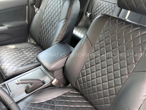 Авточехлы  Honda Хонда CR-V 2012-2018г экокожа черная черная нить ромб    фото 1