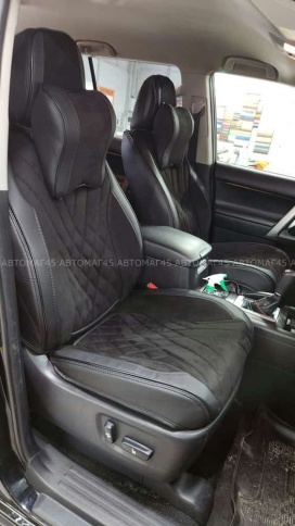 Чехлы  накидки на сиденье экокожа+алькант черный трансформер с отдельным подголовником компл Oumanni фото 7
