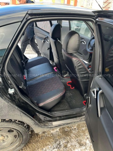 Авточехлы  Datsun Датсун 1/1 2/3 экокожа алькантара черная красная нить ромб    фото 6