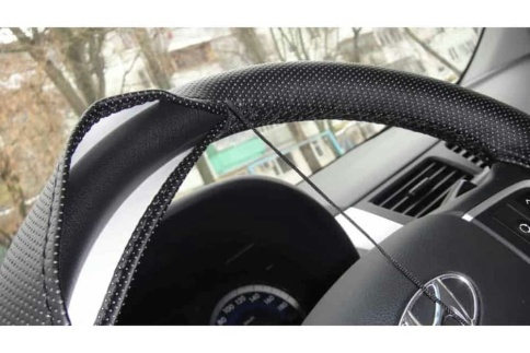 Оплетка  руля под шнуровку экокожа перфорация черная нитки игла    фото 2