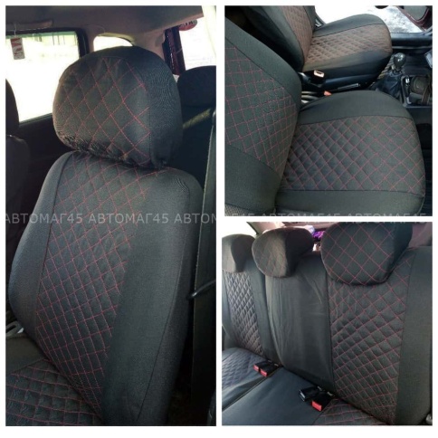 Авточехлы  Лада Kalina Калина Калина2 жаккард черный с красной ниткой ромб Барс  фото 3