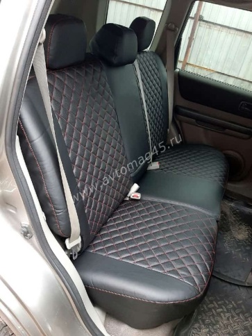 Авточехлы  Nissan X-Trail Ниссан Х-Трейл 2001-2007г кузов T30 экокожа черная ромб    фото 4