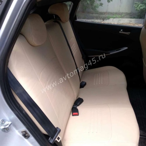 Авточехлы  Kia Rio Киа Рио 2011-2017г Hyundai Solaris 2011-2017г экокожа бежевый Седан    фото 2