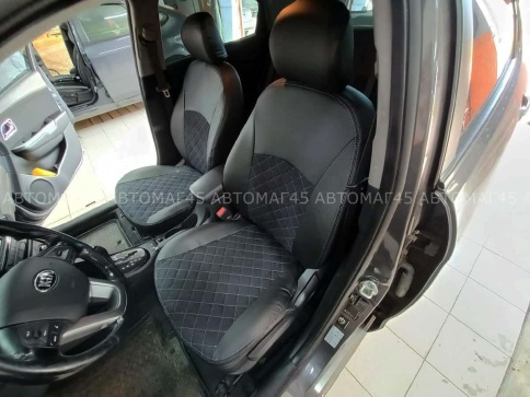 Авточехлы  Kia Rio Киа Рио 2011-2017г Hyundai Solaris 2011-2017г экокожа алькан черная сер.нить ромб фото 10