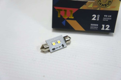 Маяк  лампа светодиодная С10W T11 36мм 2 SMD 5000K 85Lm 1 шт    фото 2