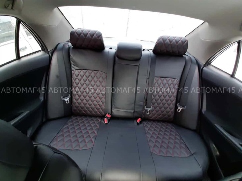 Авточехлы  Toyota Corolla Тойота Королла 2007-2013г кузов 150 экокожа черная нить красная ромб    фото 2