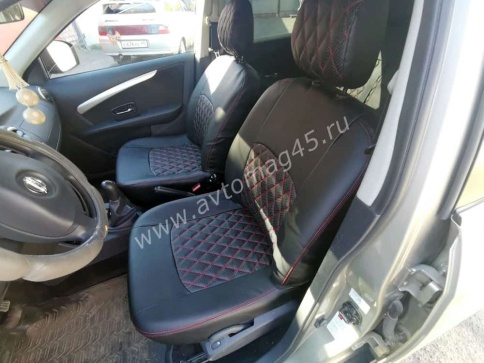 Авточехлы  Nissan Almera Ниссан Альмера 2013-2019г 1/1 экокожа черная серая нить ромб   фото 1