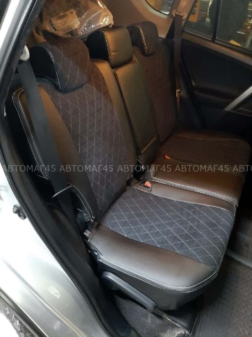 Авточехлы  Toyota RAV4 Тойота Рав4 2012-2019г XA40 экокожа алькан черная серая нить ромб Maximal Vip фото 3
