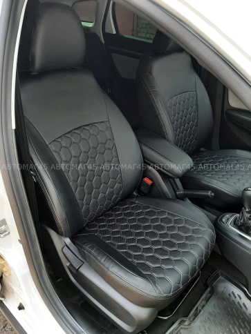 Авточехлы  Lada Vesta Лада Веста седан SW SW Cross экокожа черная с серой ниткой соты    фото 6