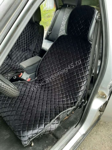 Гелакси  Накидки на сиденье универсальные велюр передние черные с боками с черной ниткой 1шт  фото 6