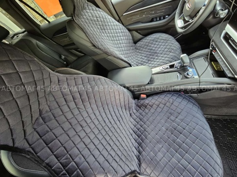 Автотренд  Накидки на сиденье на силиконе без боков велюр черный c черной ниткой 2шт фото 7