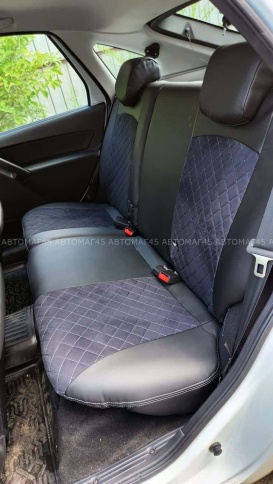 Авточехлы  Лада Granta Гранта до 08.2018г 1/1 2/3 экокожа алькантара черная с серой ниткой ромб    фото 10