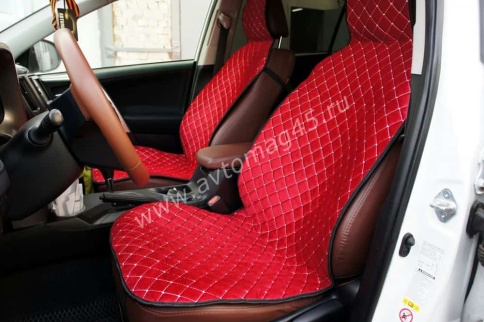 Автотренд  Накидки на сиденье на силиконе без боков велюр красный 2шт    фото 6