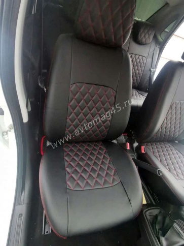 Авточехлы  Лада Granta Гранта до 08.2018г 1/1 сплошная экокожа черный ромб    фото 10