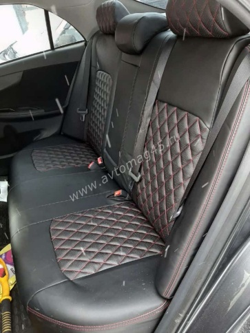 Авточехлы  Toyota Corolla Тойота Королла 2001-2007г седан лев руль кузов 120 экокожа черный ромб   фото 6