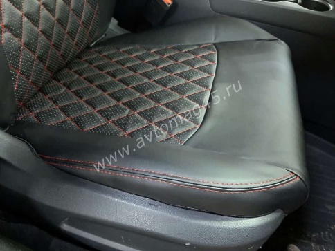 Авточехлы  Kia Sportage Киа Спортаж 2016-10.2022г 4 пок экокожа черная красная нить ромб    фото 3