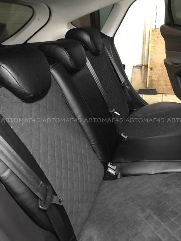 Авточехлы  Ford Focus 3 Форд Фокус 3 Trend экокожа алькантара черная серая нить ромб   фото 4