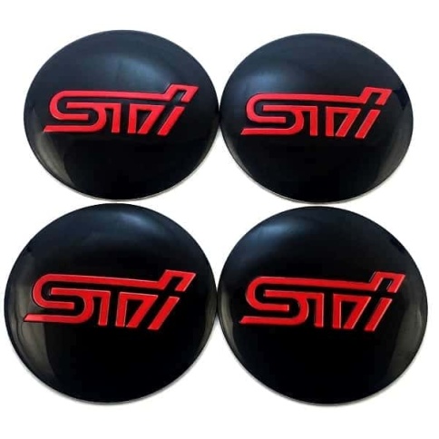 Наклейка на колпаки STI сферическая изогнутая 5,6см 4шт черная NZD 052 фото 1