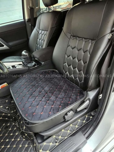 Maximal  Накидка на сиденье на силиконе велюр черный c красной ниткой 55 x 50 см 1шт    фото 4