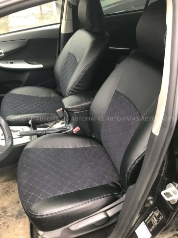 Авточехлы  Toyota Corolla Тойота Королла 2007-2013г кузов 150 экокожа алькант черная серая нить ромб фото 1