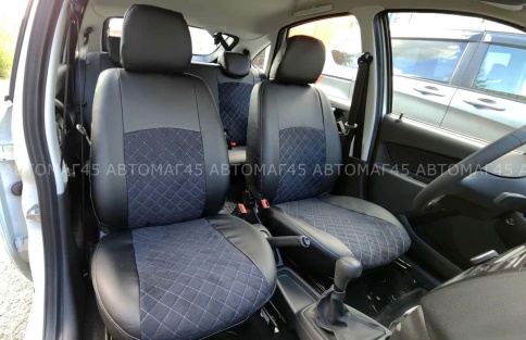 Авточехлы  Лада Granta Гранта  1/1 с 08.2018г экокожа алькантара черная с серой ниткой ромб  фото 12