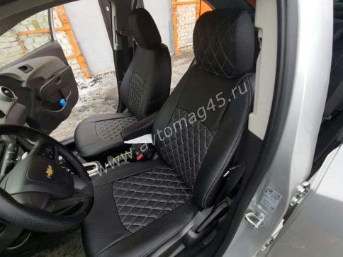 Авточехлы  Chevrolet Cobalt Кобальт 13-22г / Ravon Равон R4 16-20г экокожа черная ромб    фото 3