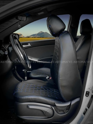 Авточехлы  Lada Vesta Лада Веста седан SW SW Cross экокожа черный ромб синяя нить Офис    фото 4