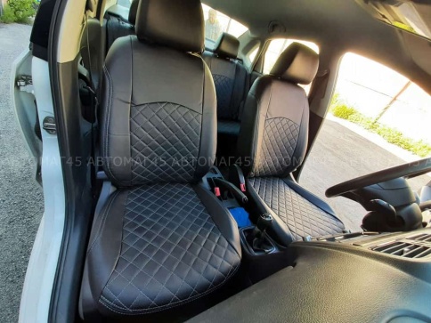 Авточехлы  Volkswagen Polo Фольцваген Поло седан 1/1 2010-2020г экокожа черная синяя нить Ромб    фото 9