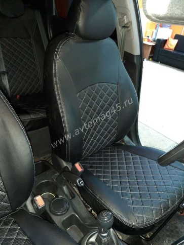 Авточехлы  Kia Rio Киа Рио 2011-2017г Hyundai Solaris 2011-2017г экокожа черная серая нить ромб    фото 3