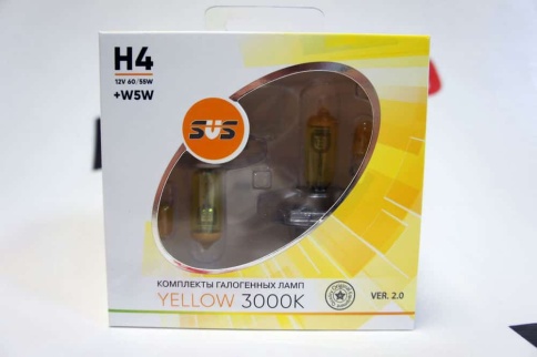 SVS  лампа H4 Yellow 12V 55W 3000K 2шт    фото 3