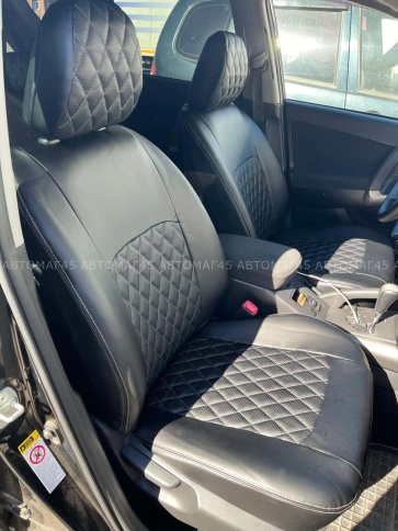 Авточехлы  Toyota RAV4 Тойота Рав4 2006-2012г XA30 экокожа черная серая нить ромб    фото 1