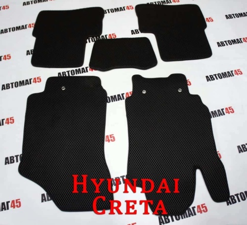 EVA ЭВА  коврики в салон Hyundai Creta 1 2015-2021г черные рисунок ромб комплект 5шт    фото 1