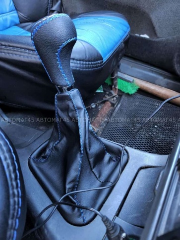 SALMAN Ручка КПП ВАЗ 2110 2111 2112 под КПП 2110 черный с синей ниткой в сборе хром   фото 3