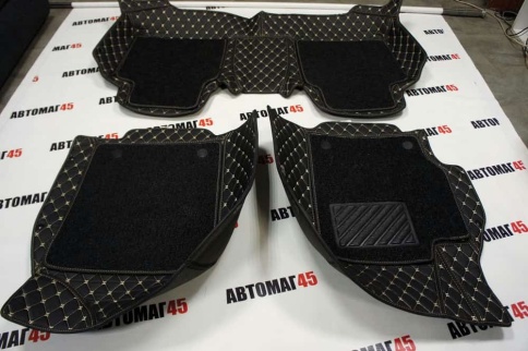 Ковры  5D экокожа Toyota Camry V40/V45 2006-2011г черный с бежевой ниткой+ворс компл Like АКЦИЯ! фото 7