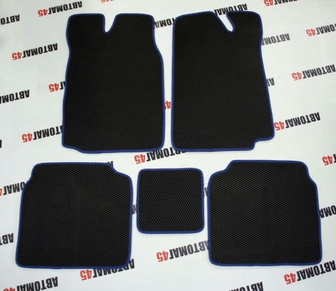 EVA ЭВА  коврики в салон ВАЗ 2101 2107 черные синий кант  рисунок ромб комплект 5шт    фото 4