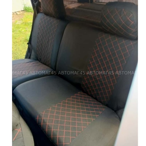 Авточехлы  ВАЗ 2111 2112 Приора хэтчбек до 2014г жаккард черный с красной ниткой ромб Барс    фото 4