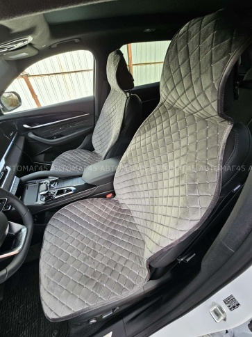 Автотренд  Накидки на сиденье на силиконе без боков велюр серый 2шт    фото 7