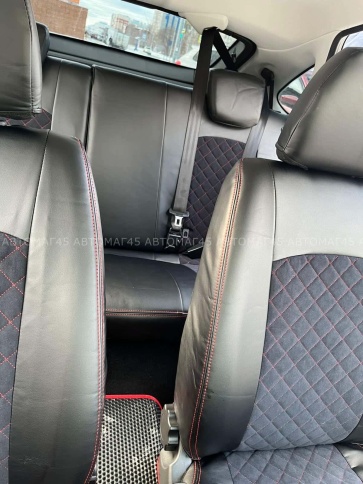 Авточехлы  Datsun Датсун 1/1 2/3 экокожа алькантара черная красная нить ромб    фото 4