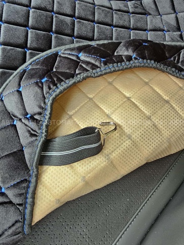 Гелакси  Накидки на сиденье на силиконе велюр черные с синей ниткой 2шт  фото 6