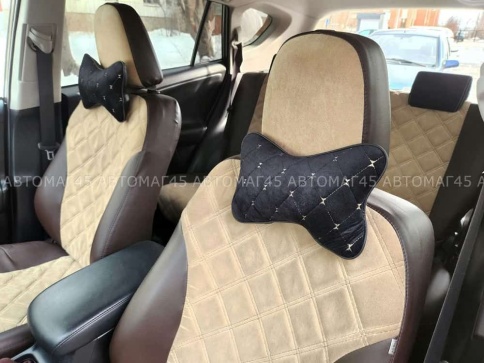 Maximal Подушка косточка под шею велюр черная с бежевой ниткой 26х19см 1шт    фото 2