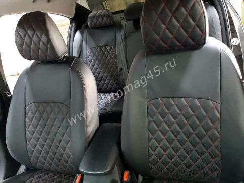 Авточехлы  Kia Cerato Киа Серато 2008-2013г экокожа черная серая нить ромб  фото 1
